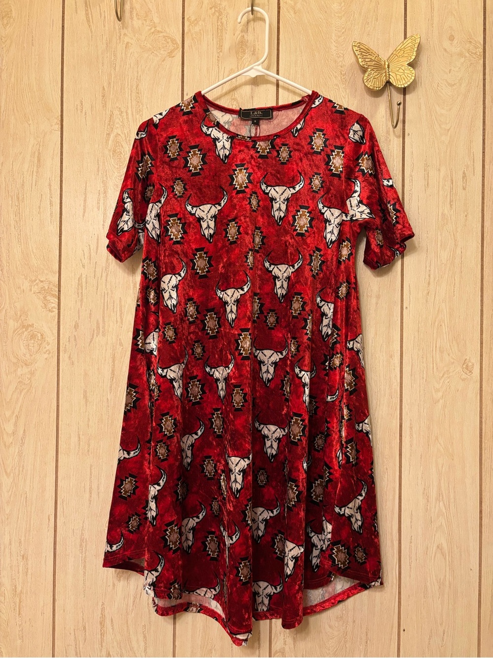 Lucky & Blessed Red Skull Print Short Sleeve A-Line Dress